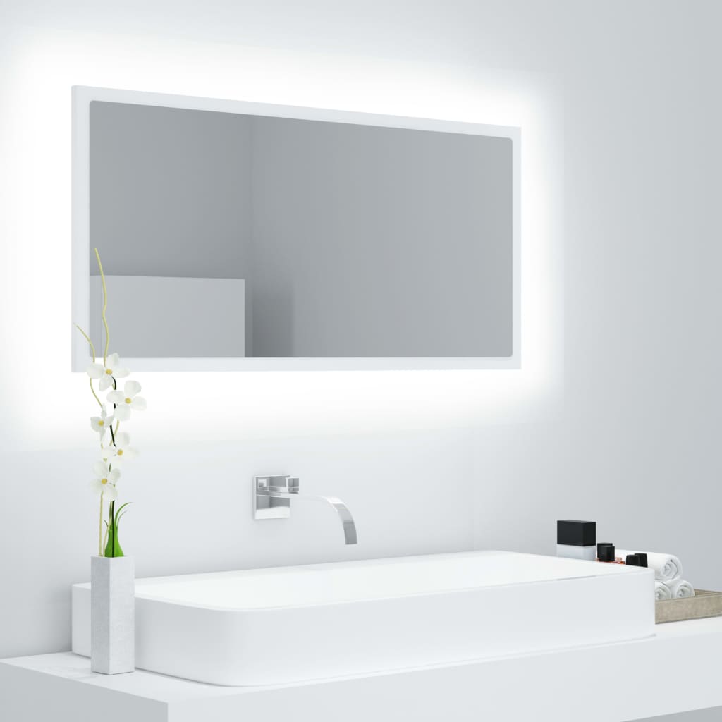Bathroom mirror with LED, white, 90x8.5x37 cm, acrylic