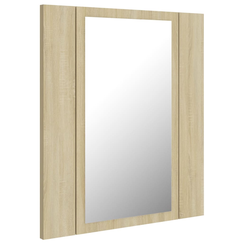 Dulap de baie cu oglindă și LED, stejar Sonoma, 40x12x45 acril