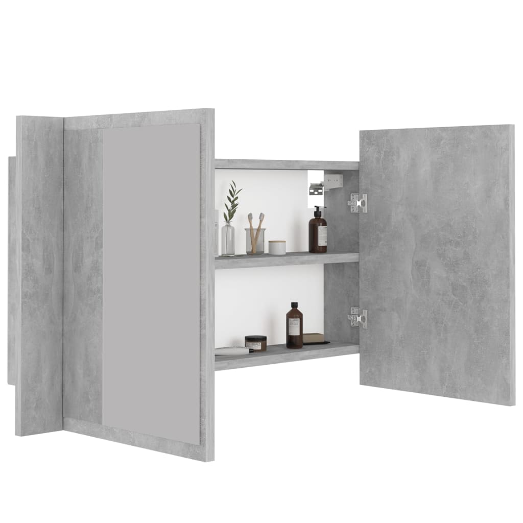 Dulap de baie cu oglindă & LED, gri beton, 80x12x45 cm acril