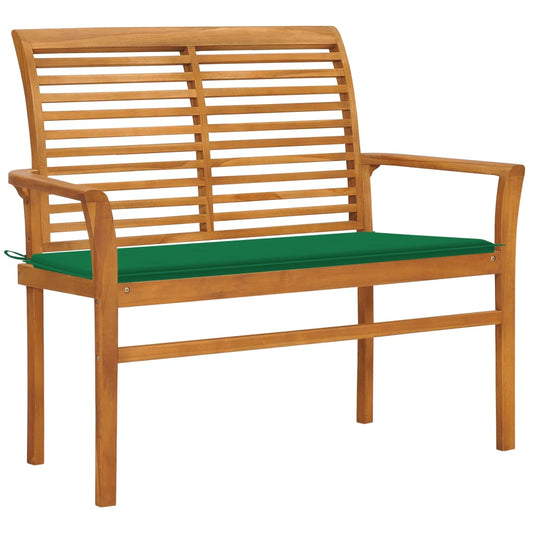 Bancă de grădină, cu pernă verde, 112 cm, lemn masiv de tec