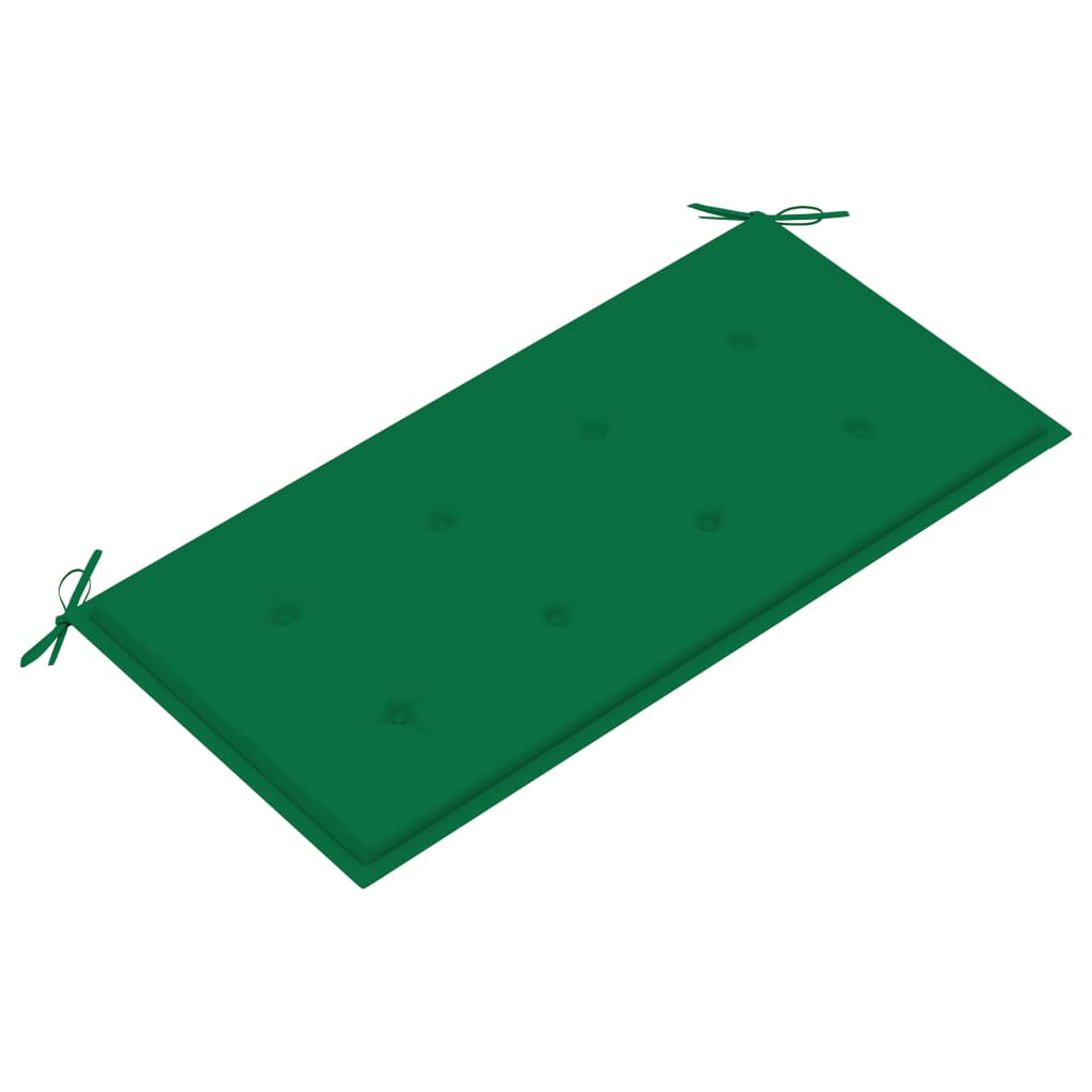 Bancă de grădină, cu pernă verde, 112 cm, lemn masiv de tec