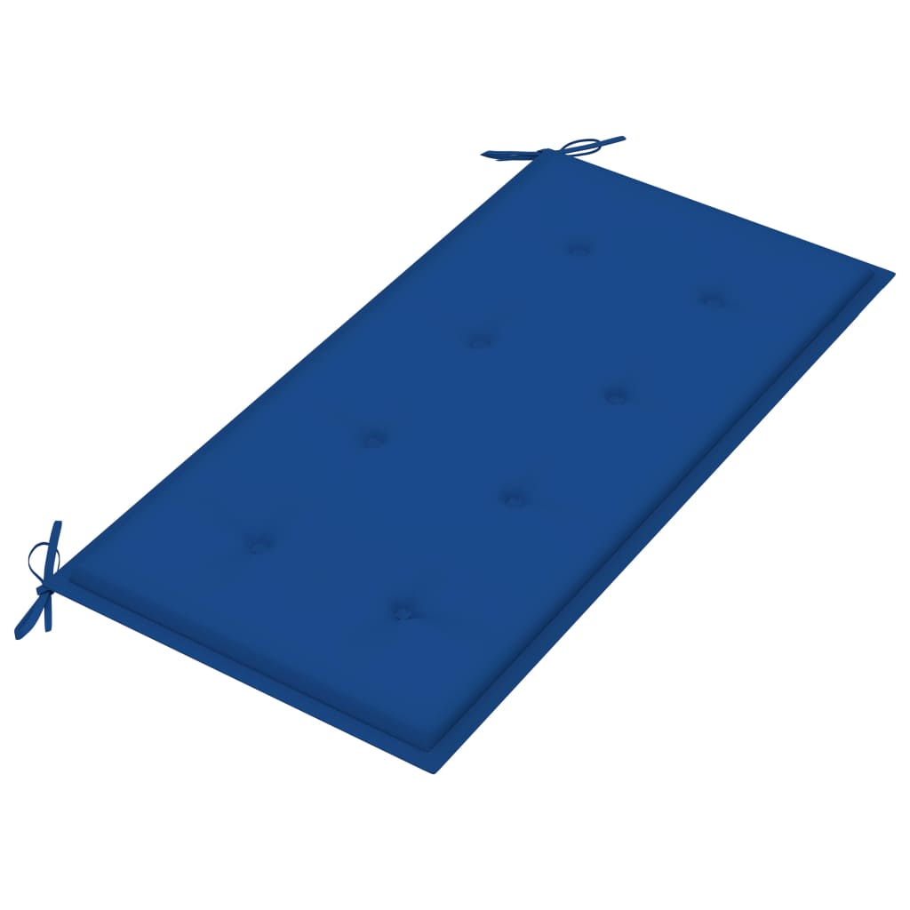Bancă grădină, pernă albastru regal, 112 cm, lemn masiv tec