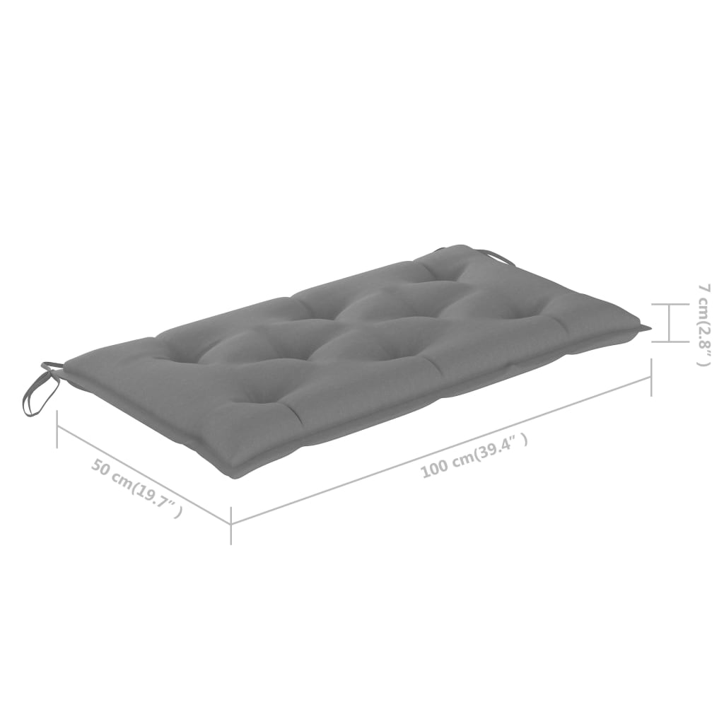 Bancă de grădină, cu pernă gri, 112 cm, lemn masiv de tec
