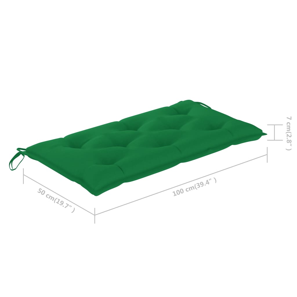 Bancă de grădină, cu pernă verde, 112 cm, lemn masiv de tec