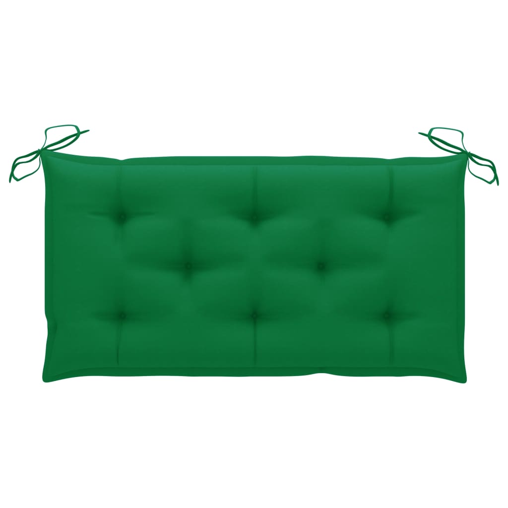 Bancă de grădină, cu pernă verde, 112 cm, lemn masiv de tec