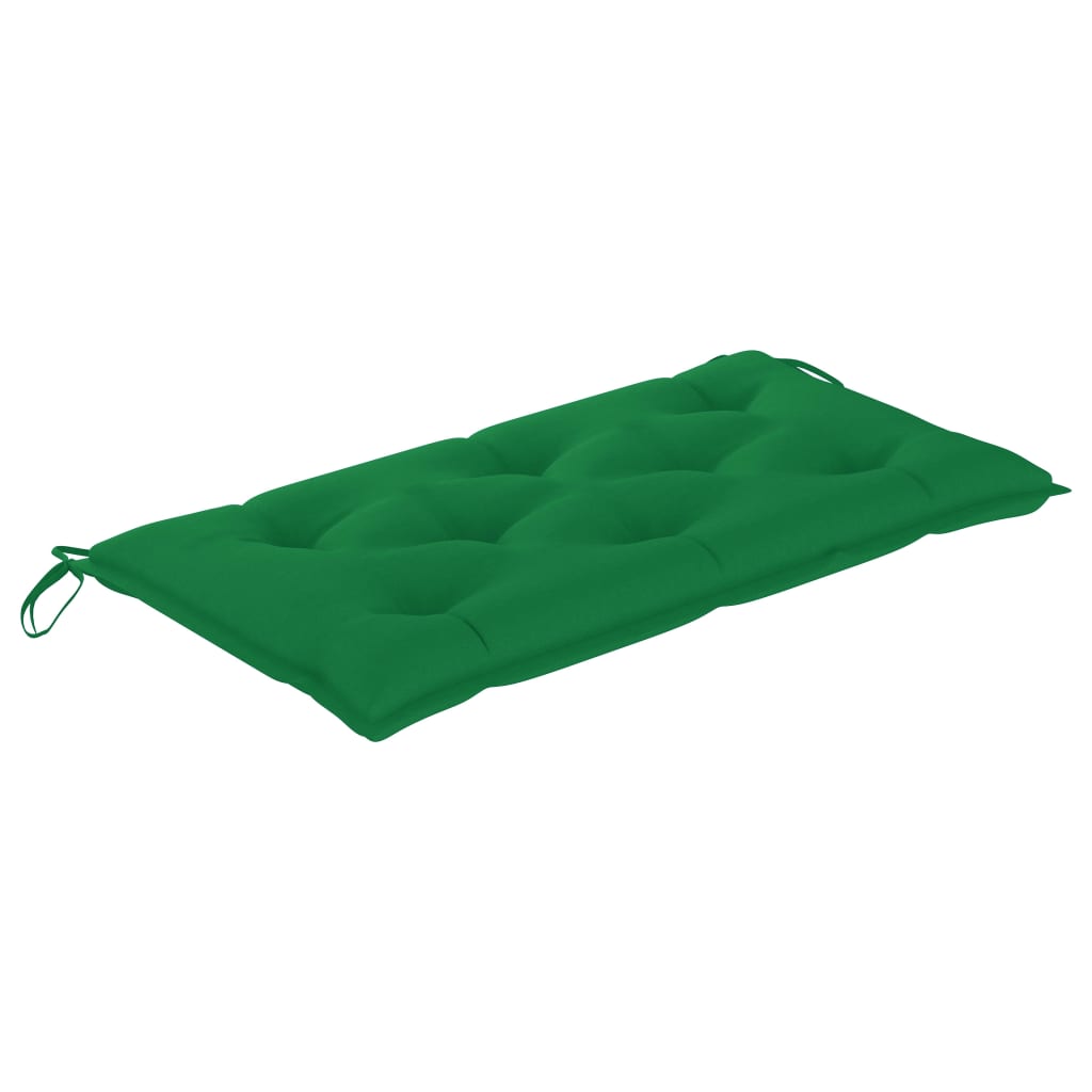 Bancă de grădină, cu pernă verde, 112 cm, lemn masiv de tec
