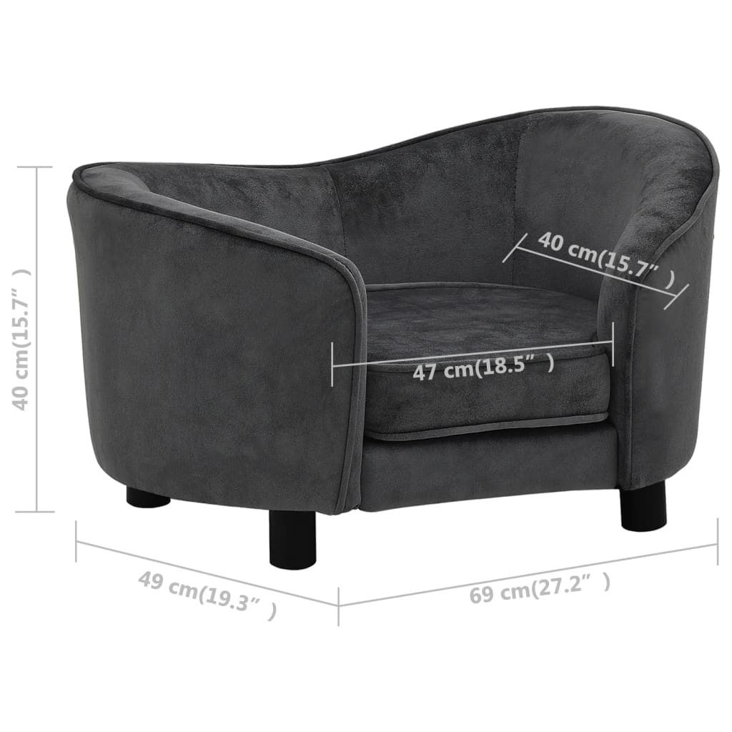 Sofa for dogs, gray, 69x49x40 cm, plush