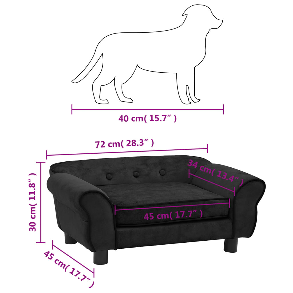 Sofa for dogs, black, 72x45x30 cm, plush