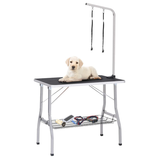 Adjustable dog grooming table with 2 leashes and basket