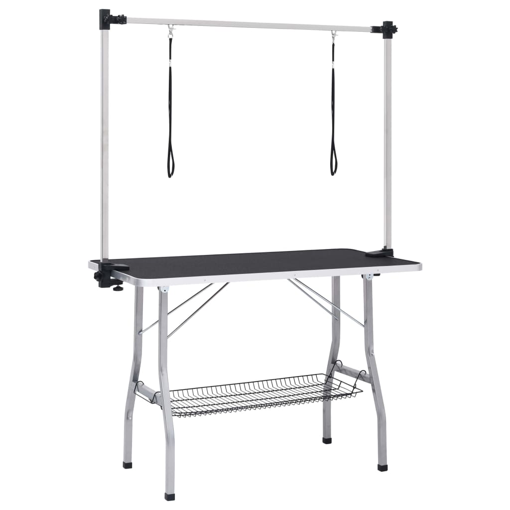 Adjustable dog grooming table with 2 leashes and basket