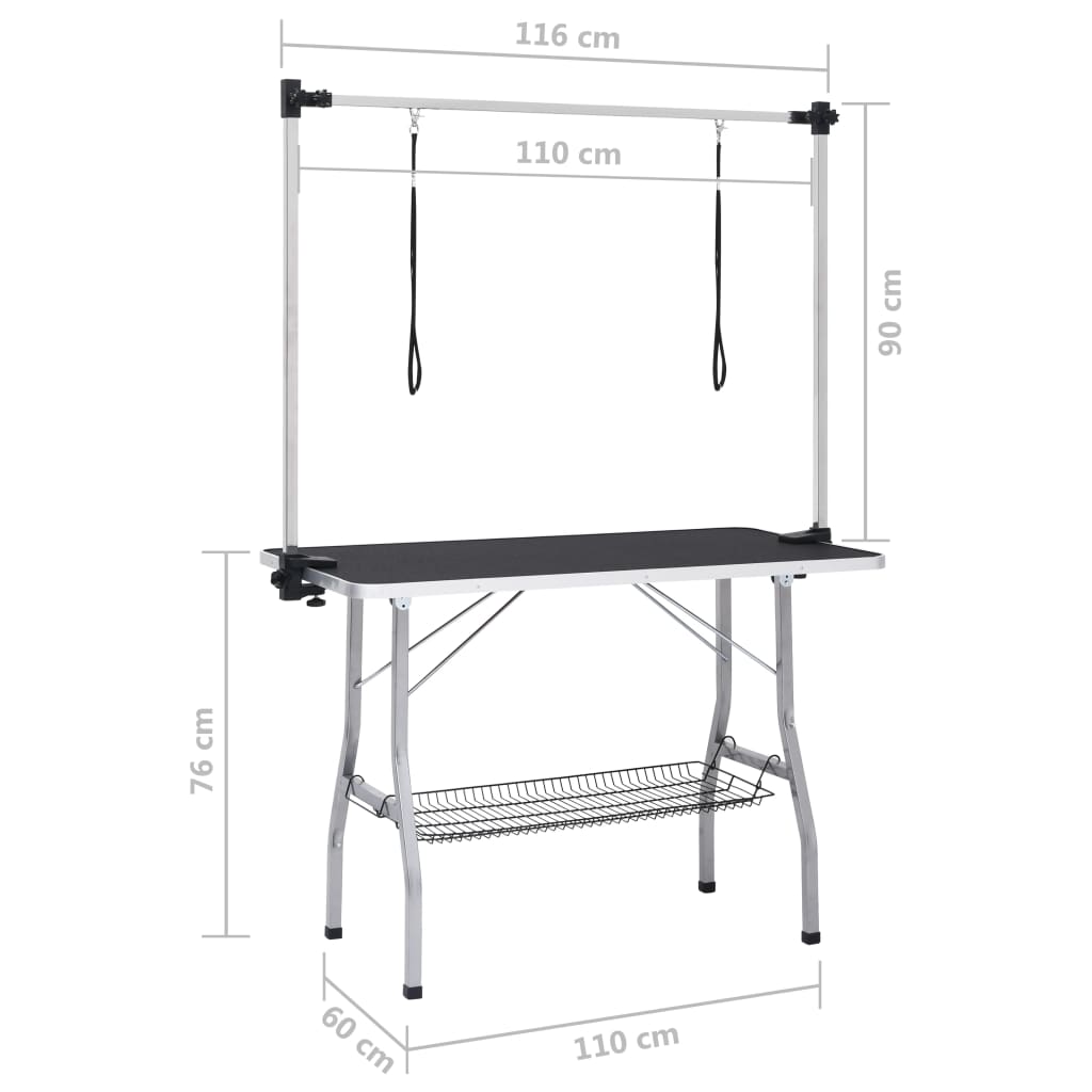 Adjustable dog grooming table with 2 leashes and basket