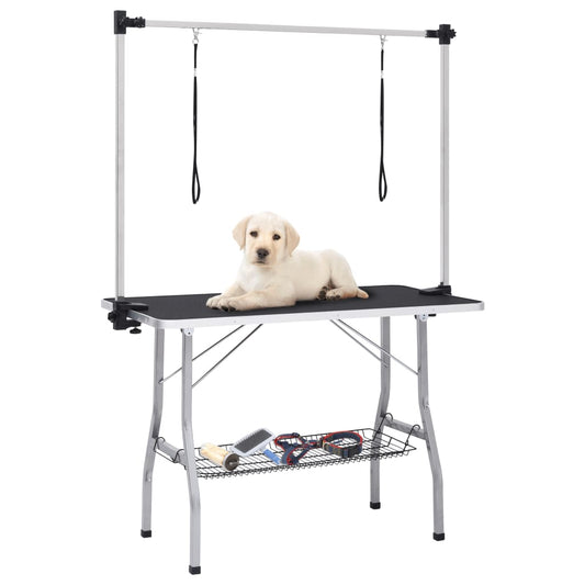 Adjustable dog grooming table with 2 leashes and basket