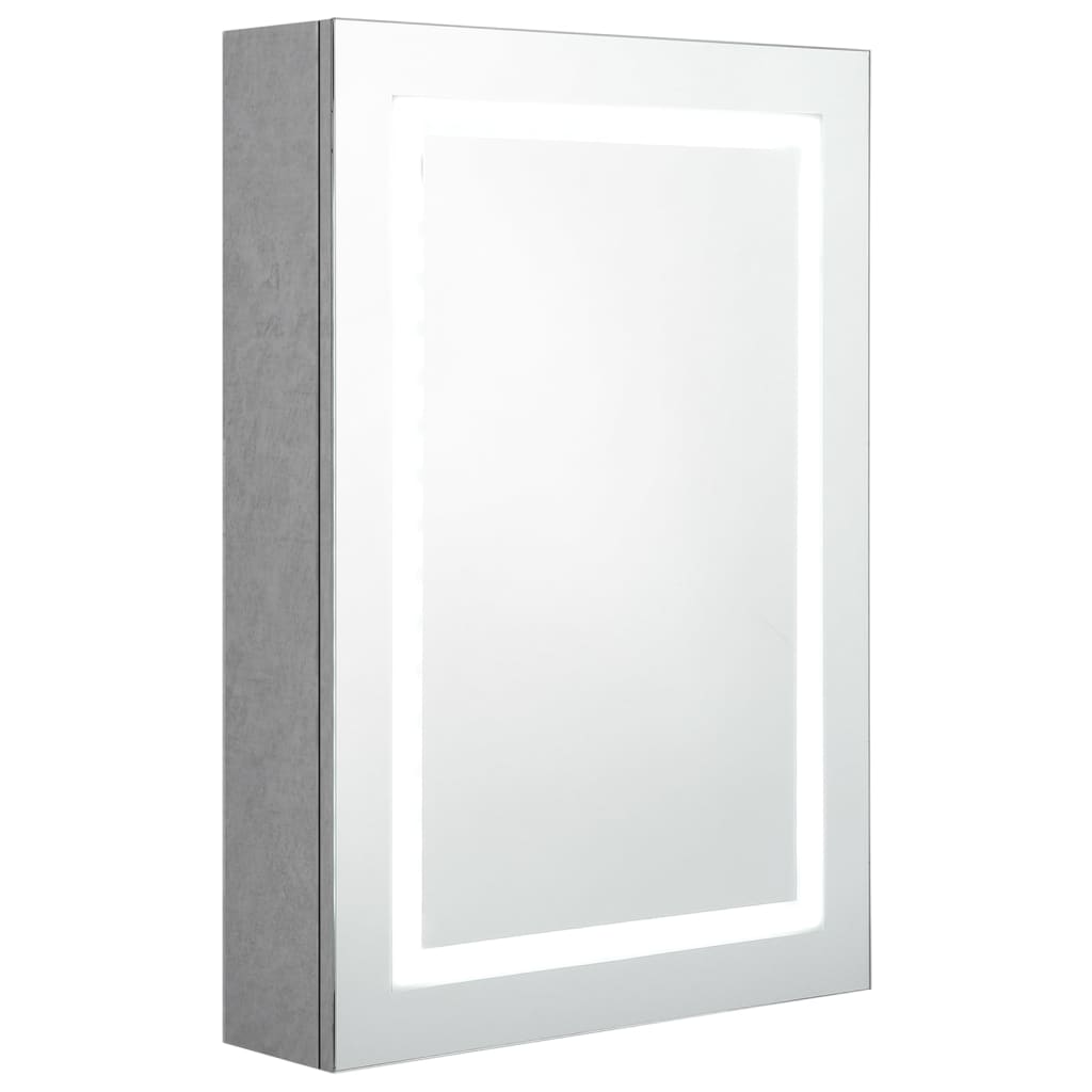 Dulap de baie cu oglindă și LED, gri beton, 50x13x70 cm