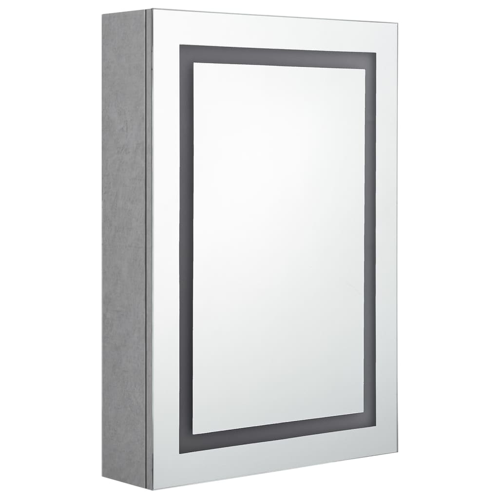 Dulap de baie cu oglindă și LED, gri beton, 50x13x70 cm