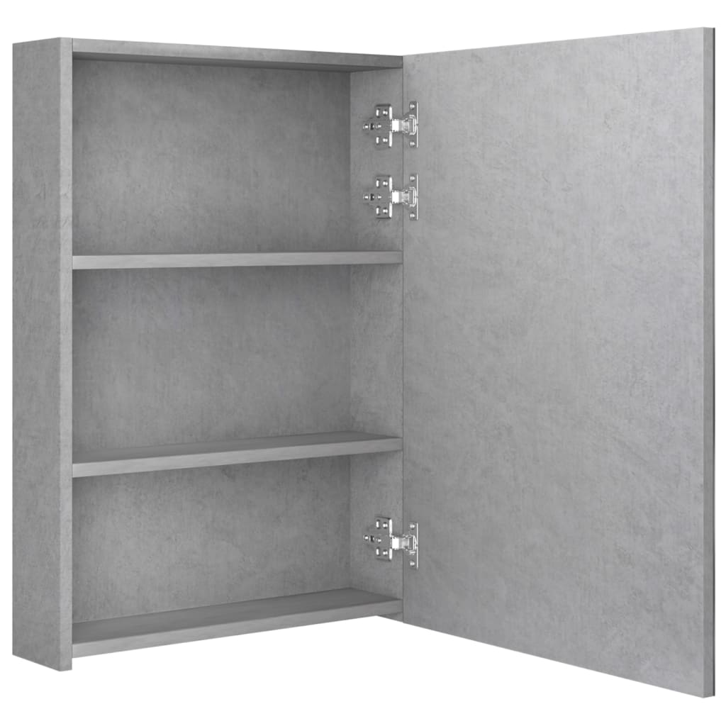 Dulap de baie cu oglindă și LED, gri beton, 50x13x70 cm