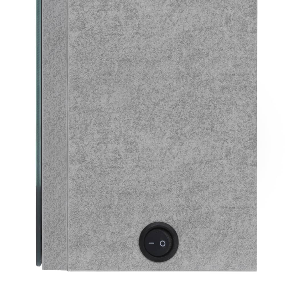Dulap de baie cu oglindă și LED, gri beton, 50x13x70 cm