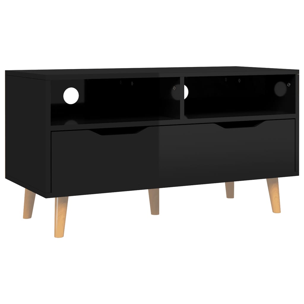 Comodă TV, negru extralucios, 90x40x48,5 cm, lemn prelucrat