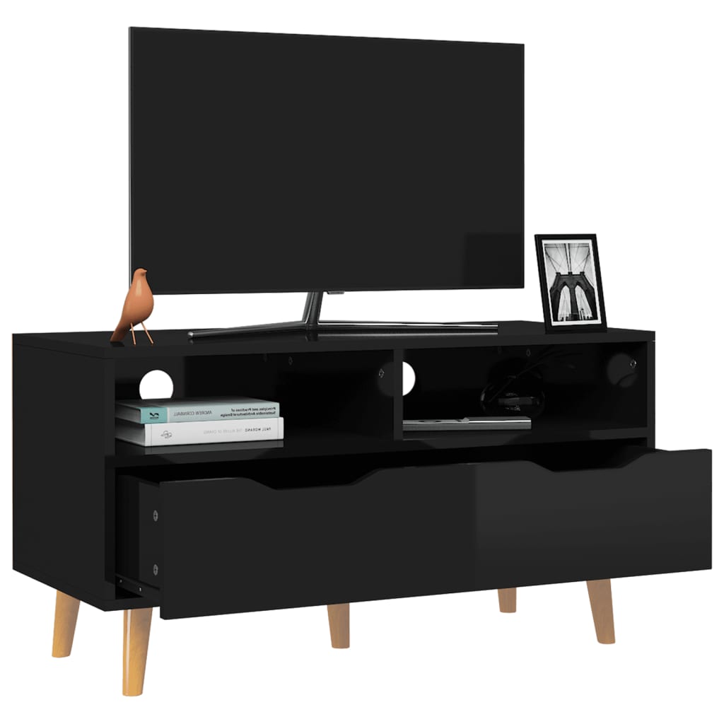 Comodă TV, negru extralucios, 90x40x48,5 cm, lemn prelucrat