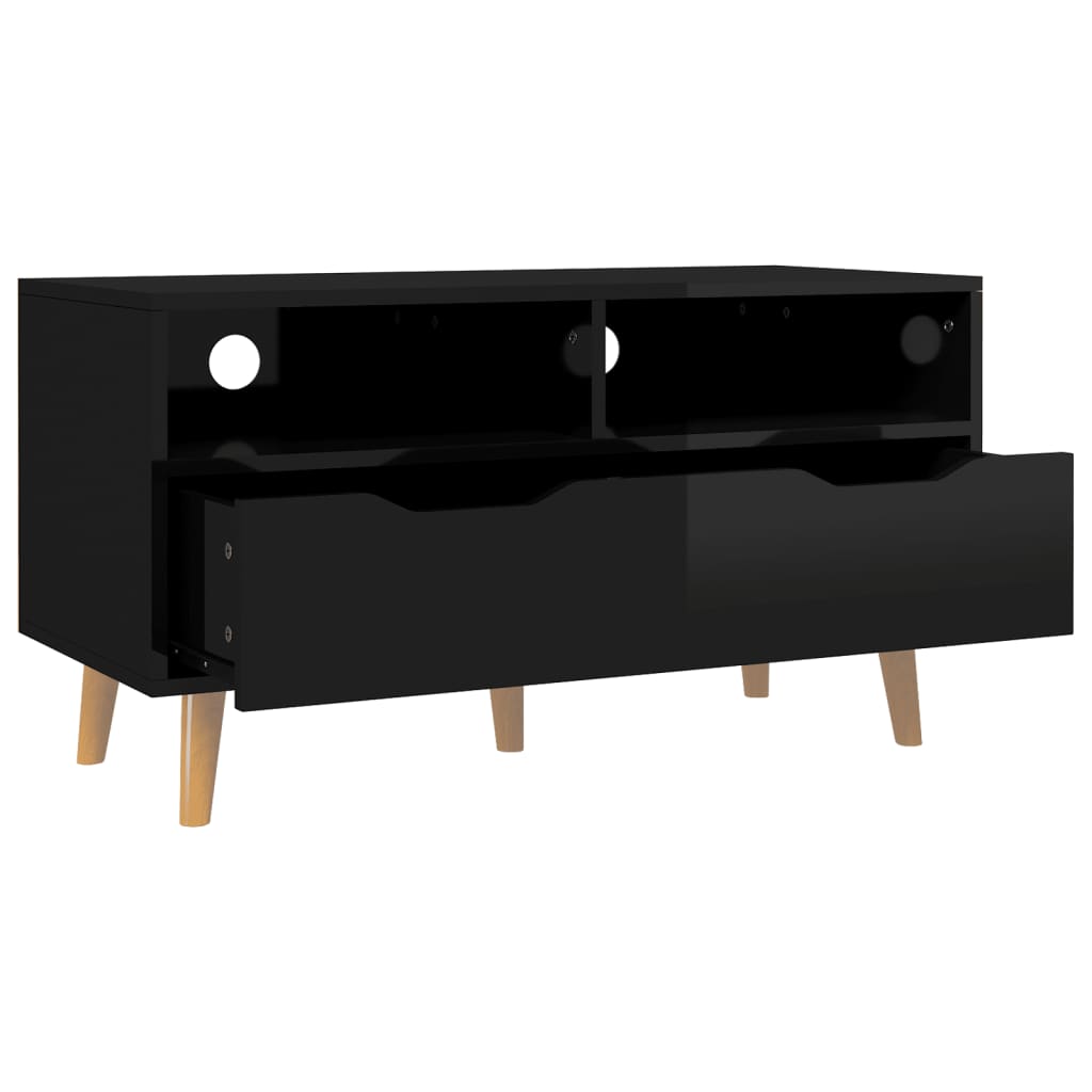 Comodă TV, negru extralucios, 90x40x48,5 cm, lemn prelucrat