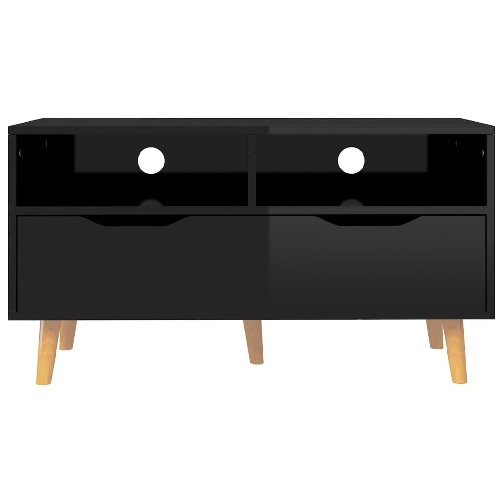 Comodă TV, negru extralucios, 90x40x48,5 cm, lemn prelucrat