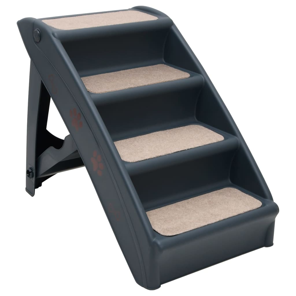 Folding dog stairs in 4 steps, dark grey