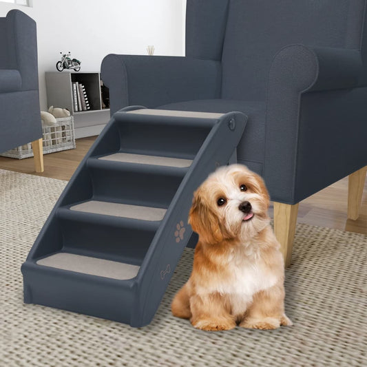 Folding dog stairs in 4 steps, dark grey
