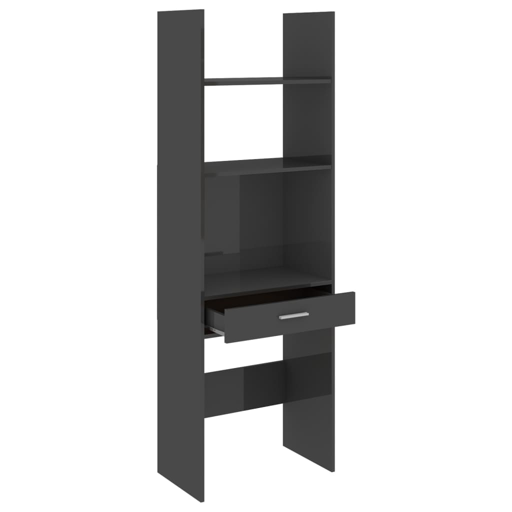 Bibliotecă, gri extralucios, 60x35x180 cm, lemn prelucrat