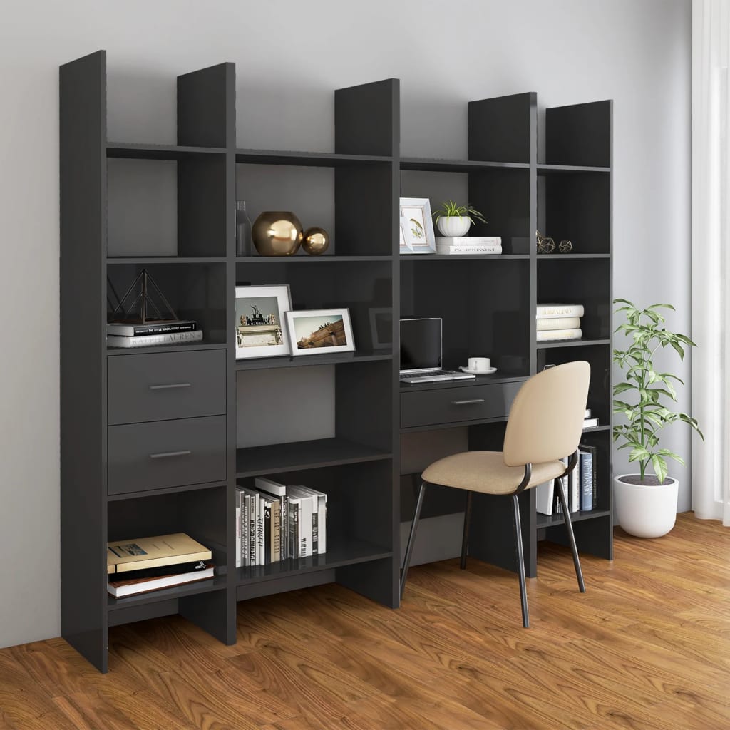 Bibliotecă, gri extralucios, 60x35x180 cm, lemn prelucrat