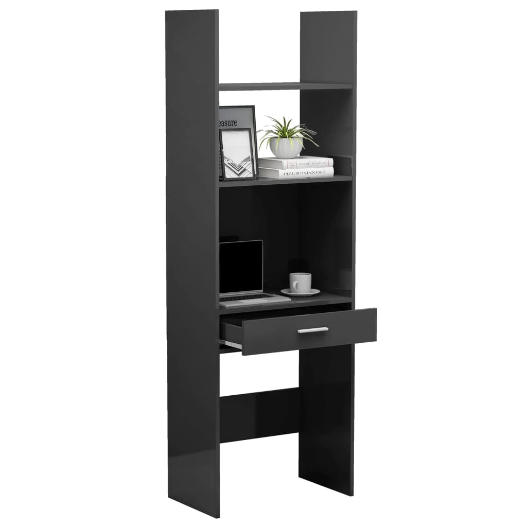 Bibliotecă, gri extralucios, 60x35x180 cm, lemn prelucrat