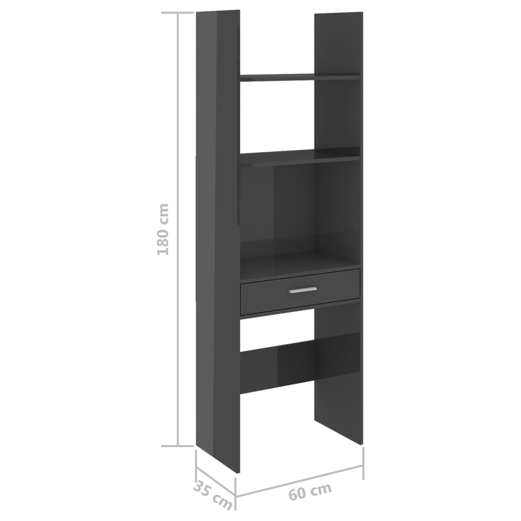 Bibliotecă, gri extralucios, 60x35x180 cm, lemn prelucrat