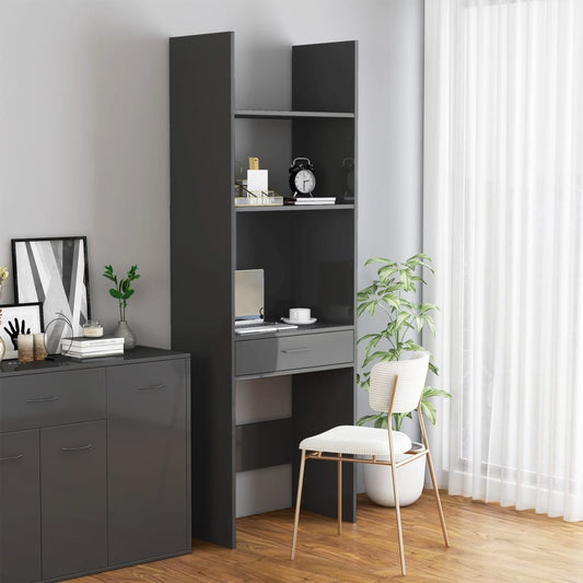 Bookcase, glossy grey, 60x35x180 cm, chipboard
