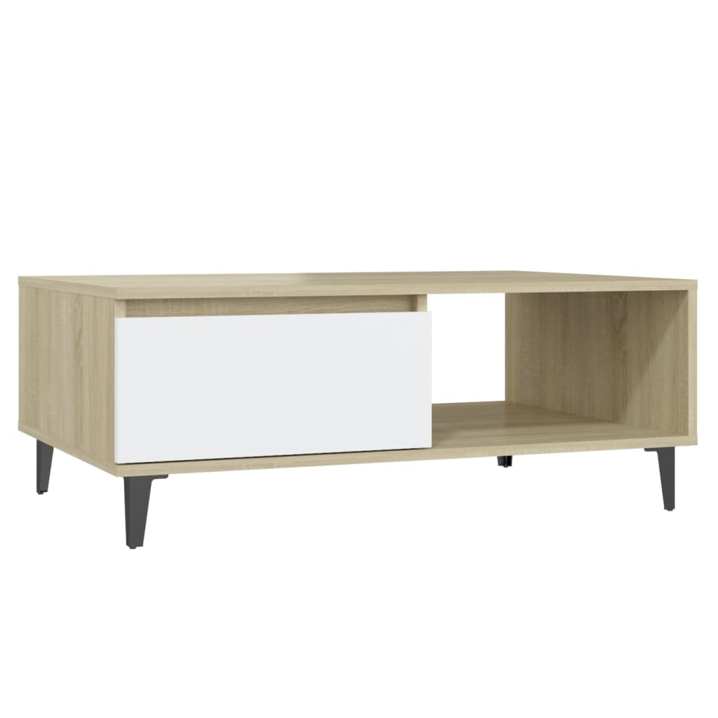Măsuță de cafea alb și stejar Sonoma 90x60x35 cm lemn prelucrat