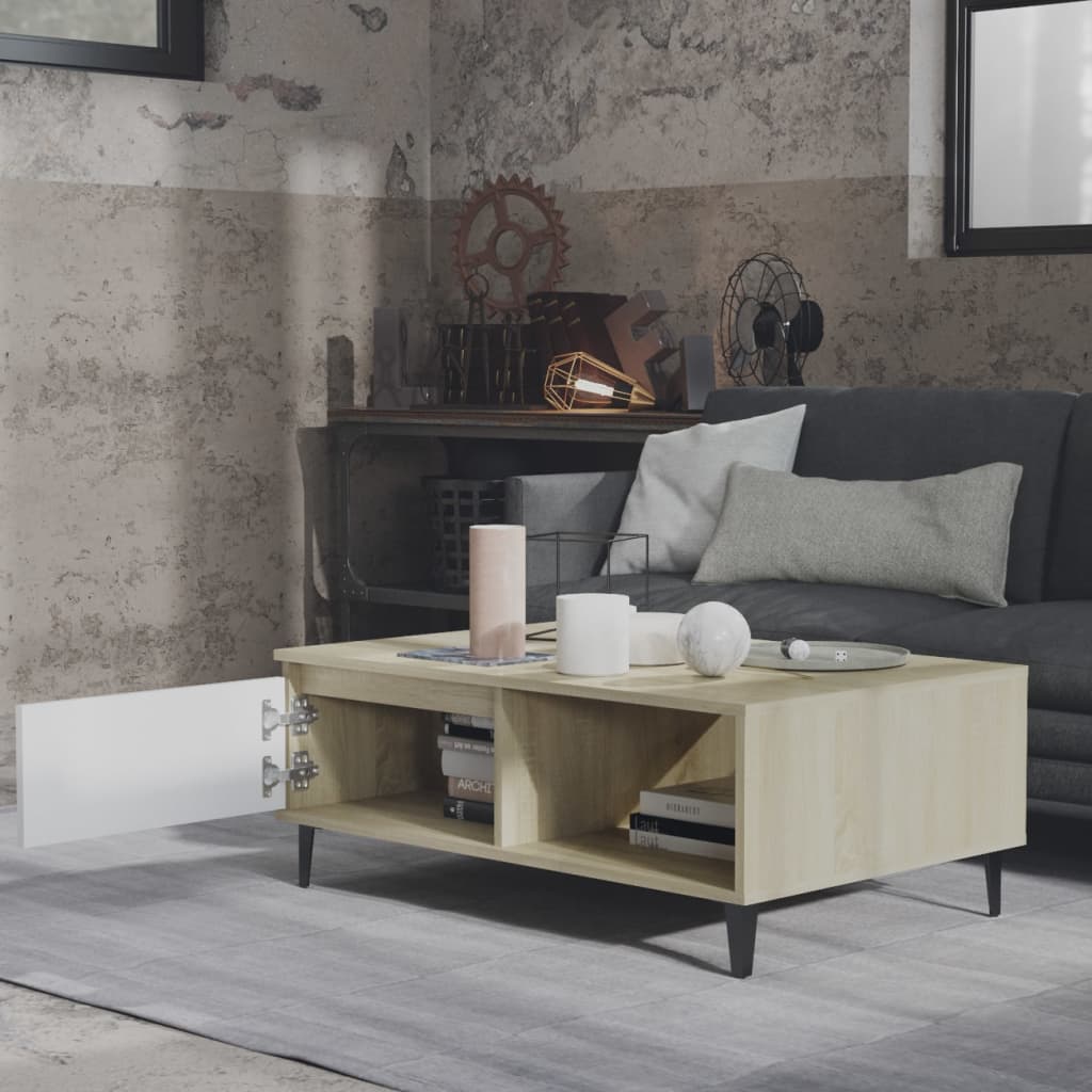 Măsuță de cafea alb și stejar Sonoma 90x60x35 cm lemn prelucrat