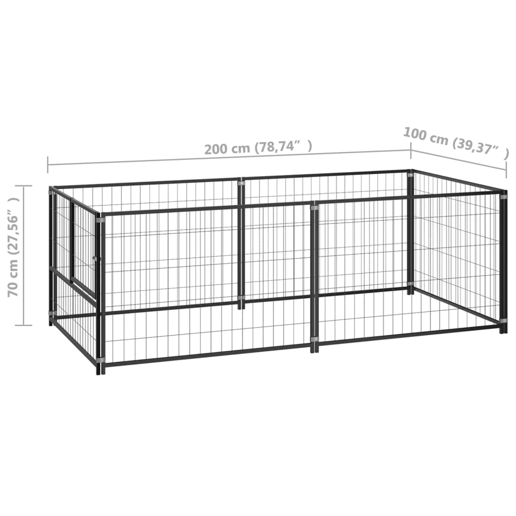 Dog paddock, black, 200x100x70 cm, steel