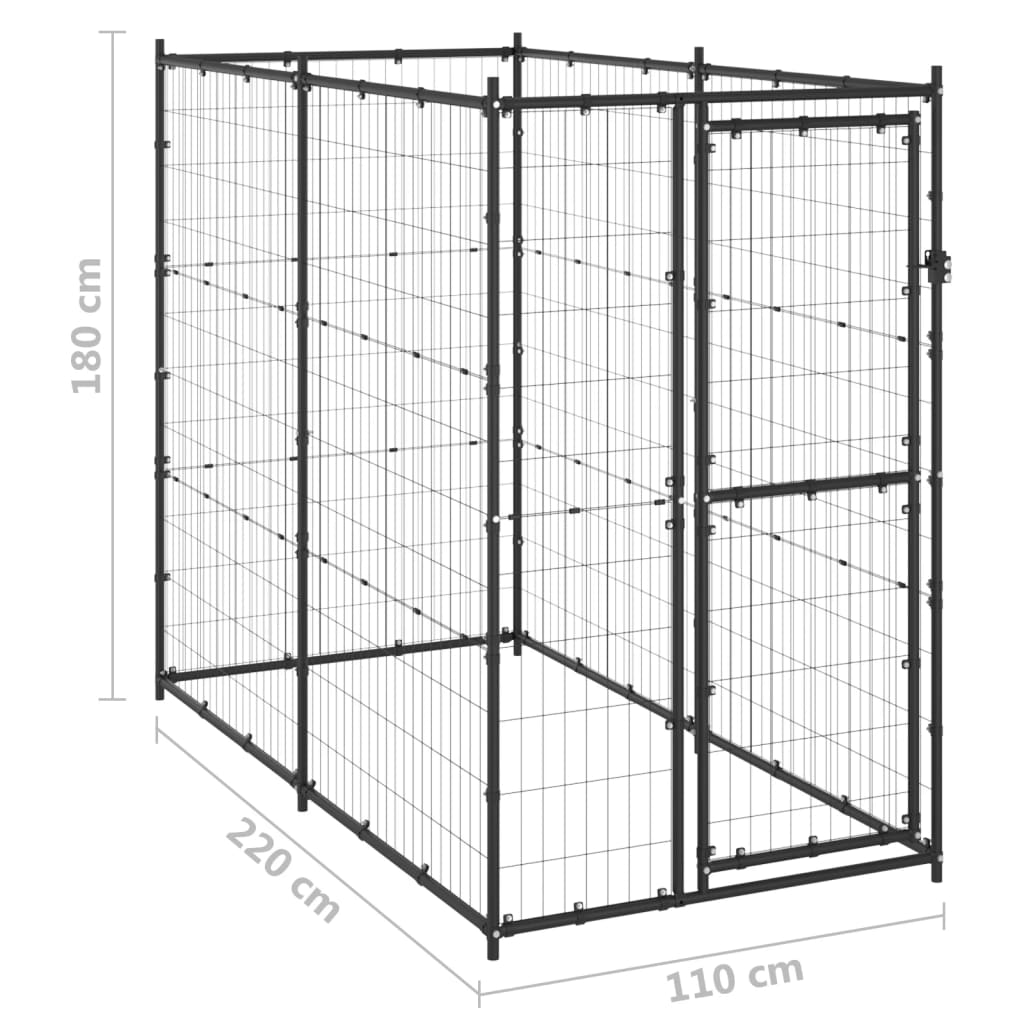 Paddock for outdoor dogs, 110x220x180 cm, steel