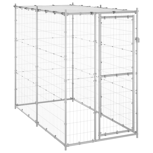 Outdoor dog paddock with roof 110x220x180 cm galvanized steel
