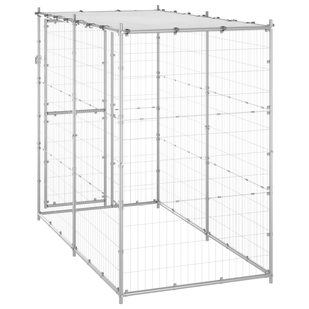 Outdoor dog paddock with roof 110x220x180 cm galvanized steel