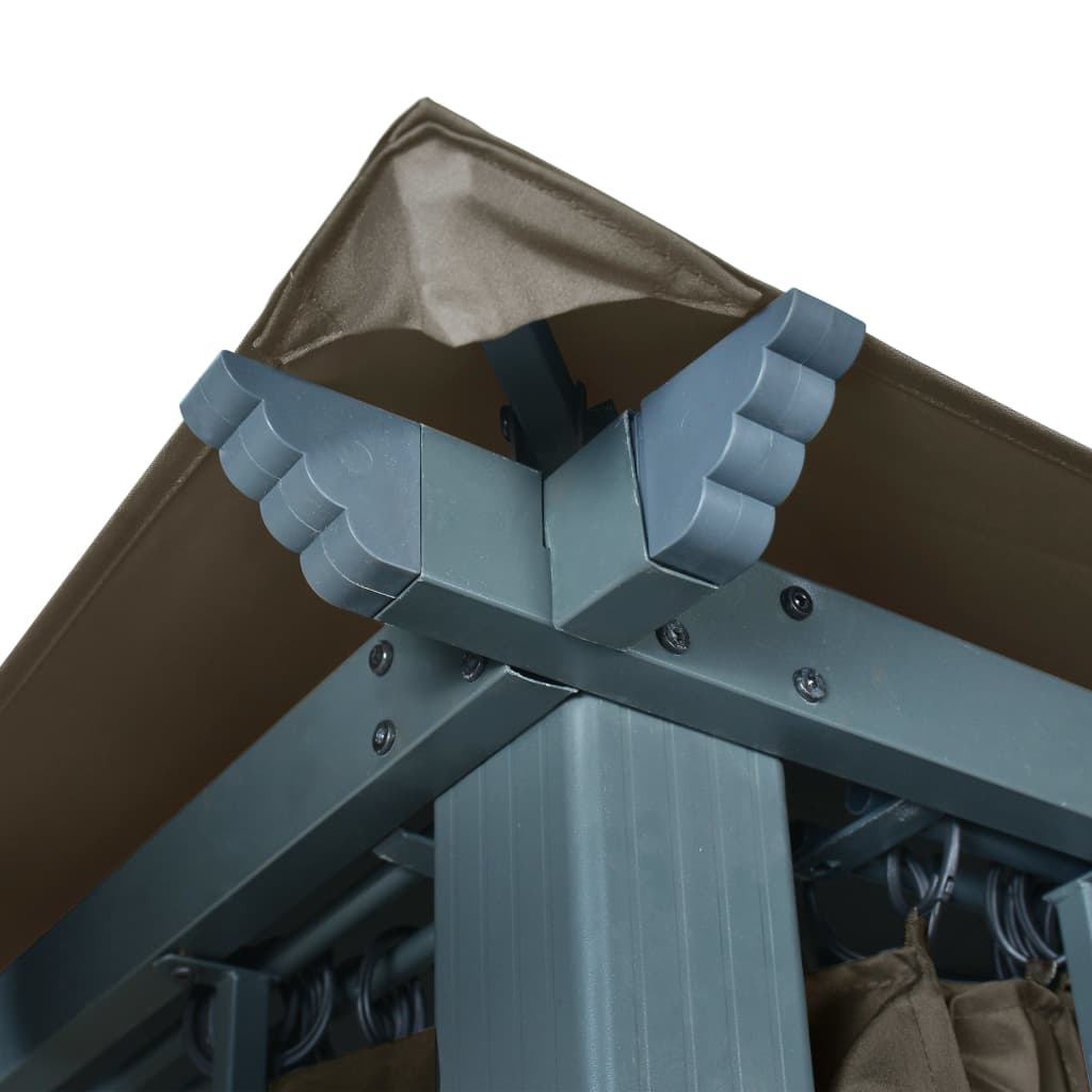 Pavilion cu perdele&șiruri lumini LED gri taupe 3x3 m aluminiu