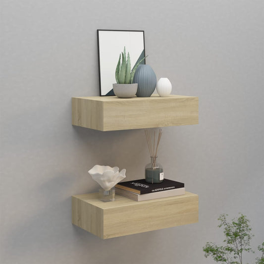 Dulapuri de perete cu sertar, 2 buc., stejar, 40x23,5x10 cm MDF