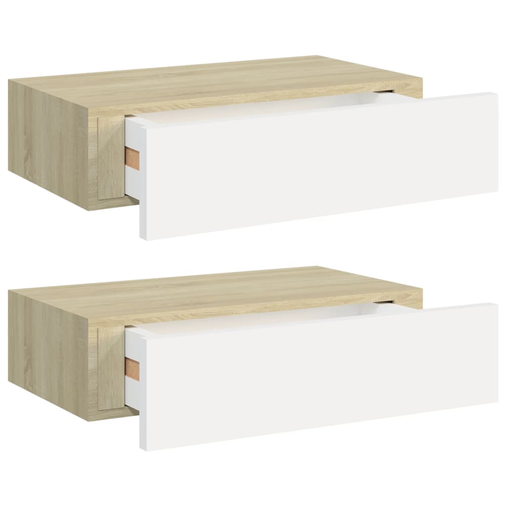 Dulapuri de perete cu sertar 2 buc stejar/alb 40x23,5x10 cm MDF
