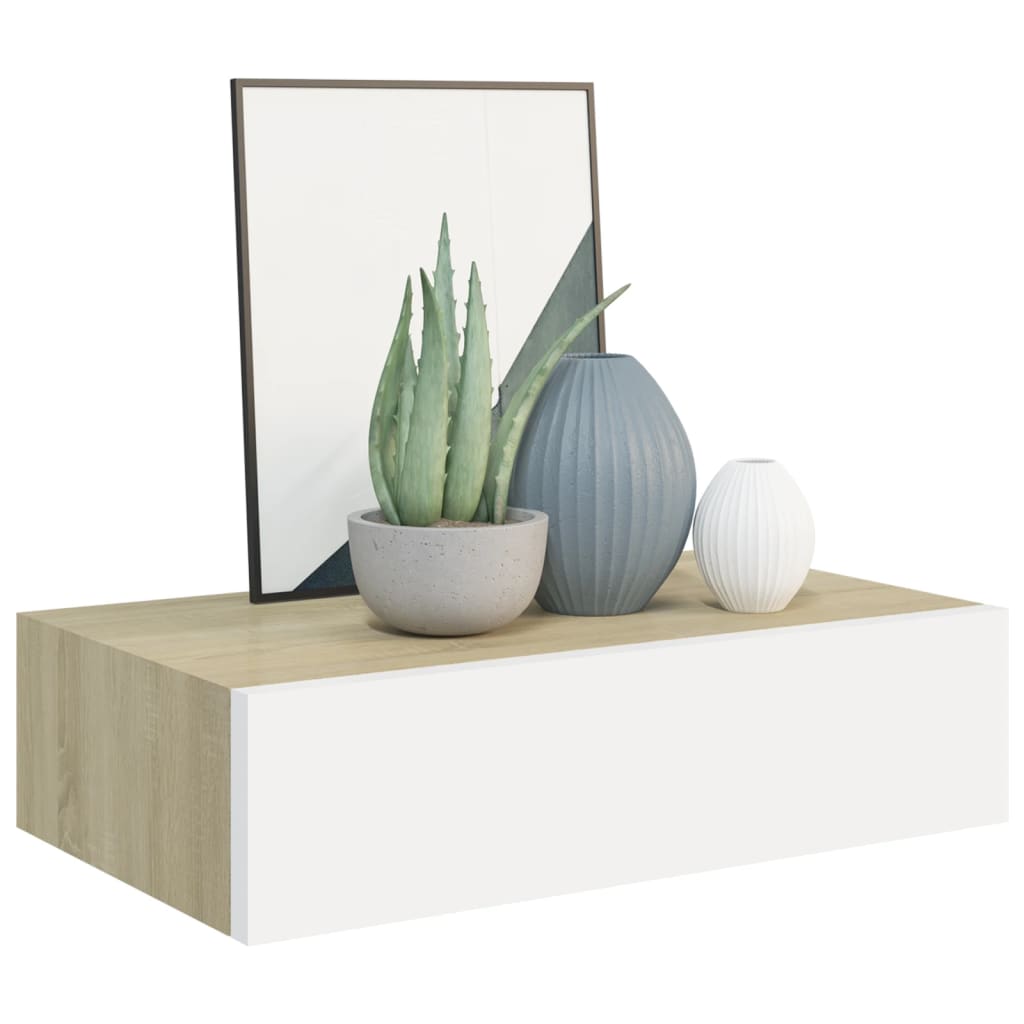 Dulapuri de perete cu sertar 2 buc stejar/alb 40x23,5x10 cm MDF