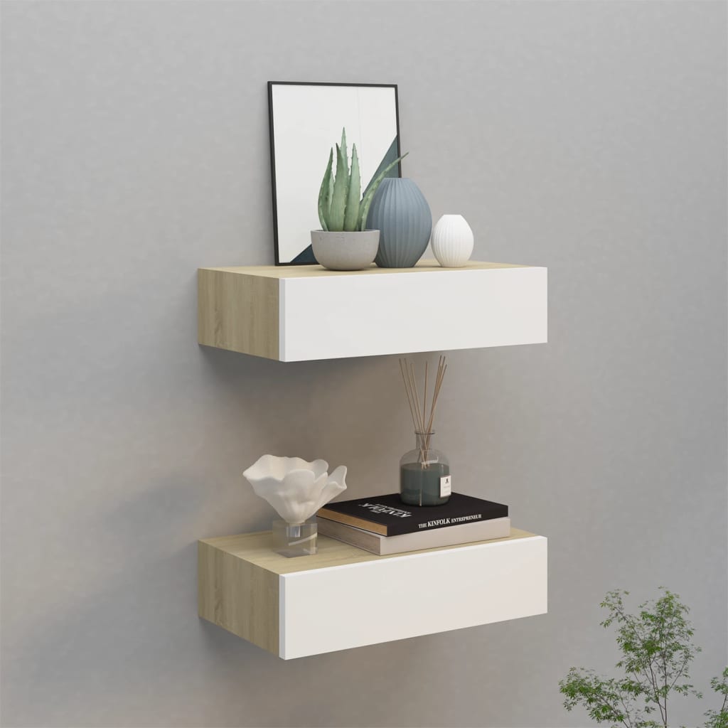Dulapuri de perete cu sertar 2 buc stejar/alb 40x23,5x10 cm MDF