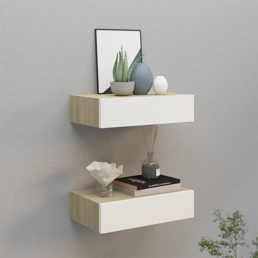 Dulapuri de perete cu sertar 2 buc stejar/alb 40x23,5x10 cm MDF