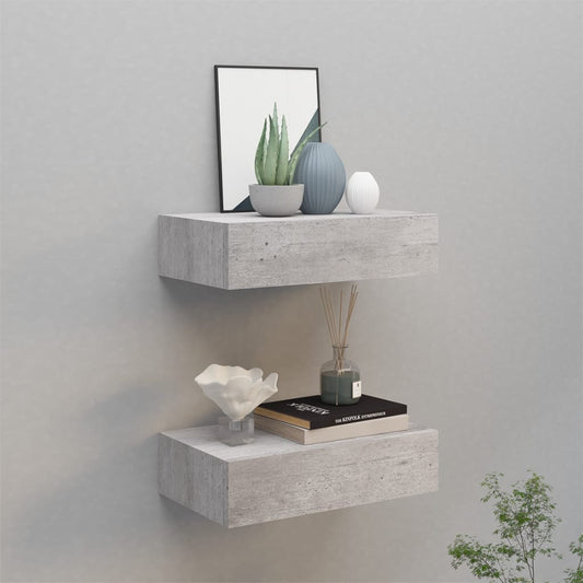 Dulapuri de perete cu sertar 2 buc. gri beton 40x23,5x10 cm MDF