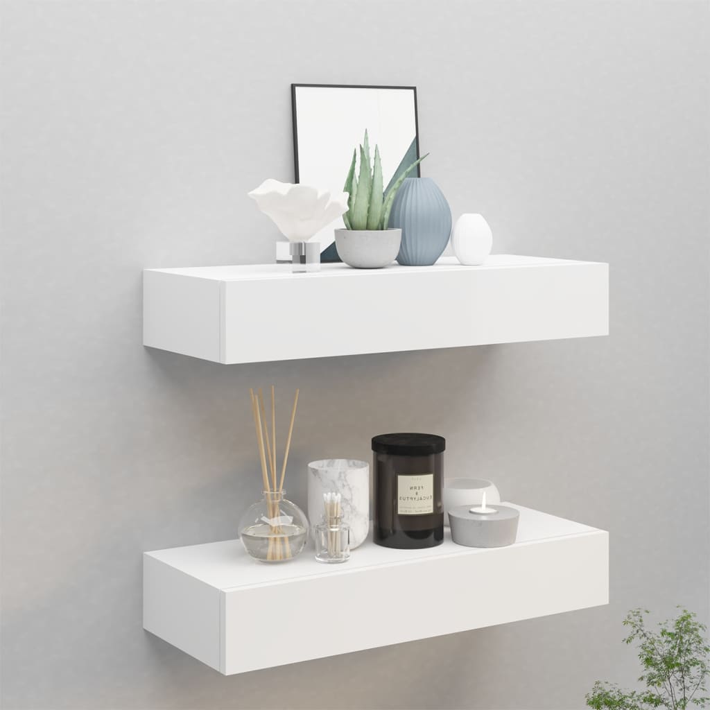 Dulapuri de perete cu sertare 2 buc. alb, 60x23,5x10 cm MDF