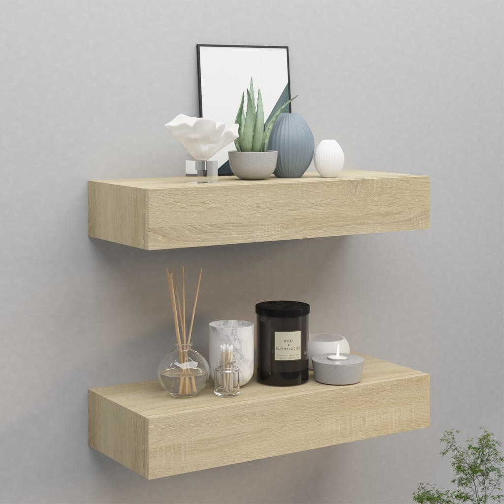 Dulapuri de perete cu sertare 2 buc. stejar 60x23,5x10 cm MDF