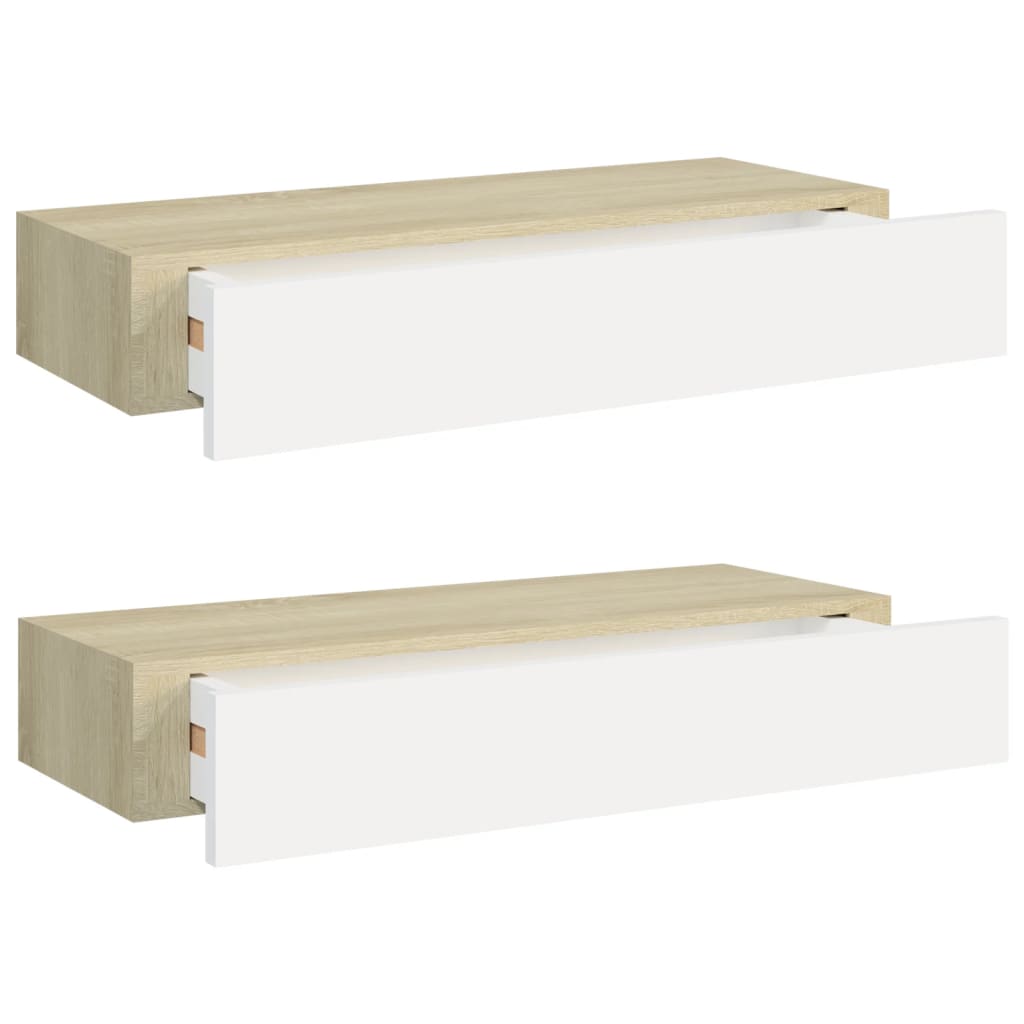 Dulapuri de perete cu sertar 2 buc stejar/alb 60x23,5x10 cm MDF