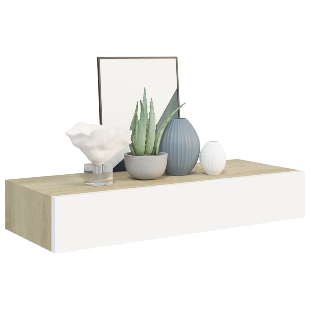 Dulapuri de perete cu sertar 2 buc stejar/alb 60x23,5x10 cm MDF