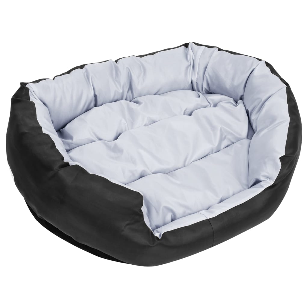 Reversible and washable dog cushion, gray and black, 85x70x20 cm