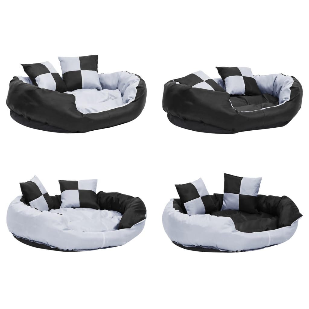 Reversible and washable dog cushion, gray and black, 85x70x20 cm